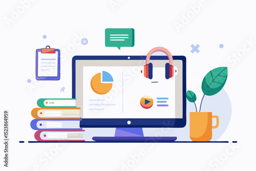 online class laptop headphones
