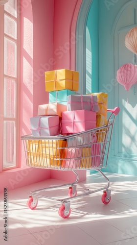 Paper boxes parcel in a trolley,concept shopping online and service home delivery,black friday,Shopping cart supermarket with boxes,Sales of products,goods through online trading platforms.
