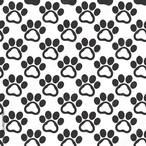 Dark grey paw prints repeating pattern on a transparent background, concept for pet shops, animal shelters, and pet-related businesses
