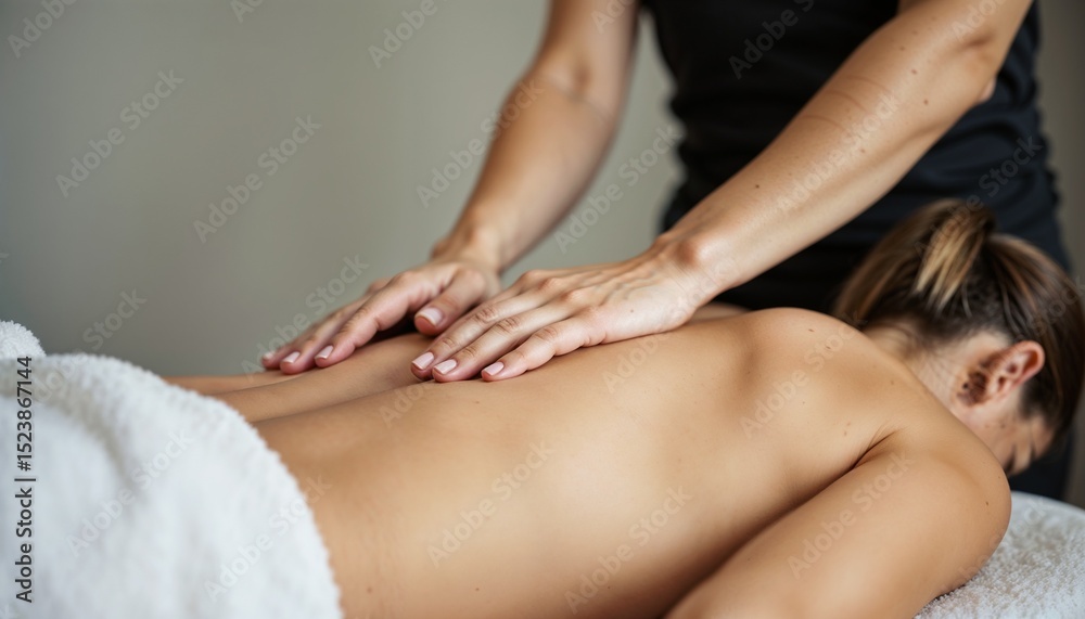 Fototapeta premium Person receiving manual therapy for back pain relief on a massage table focusing on back care