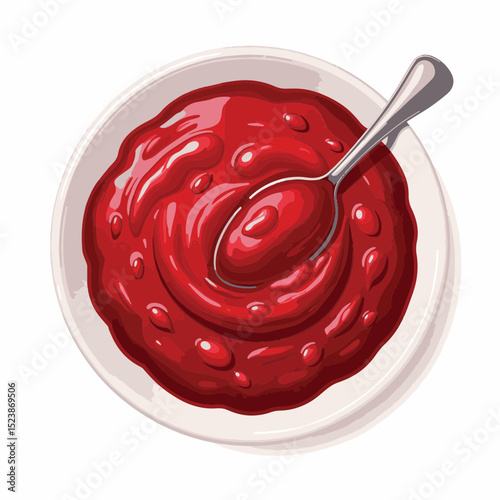 Glossy cranberry sauce in white bowl on white background, festive appeal