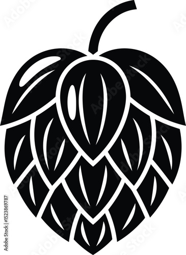 Stylized Black Hop Cone Icon – Vector Beer Ingredient Illustration.