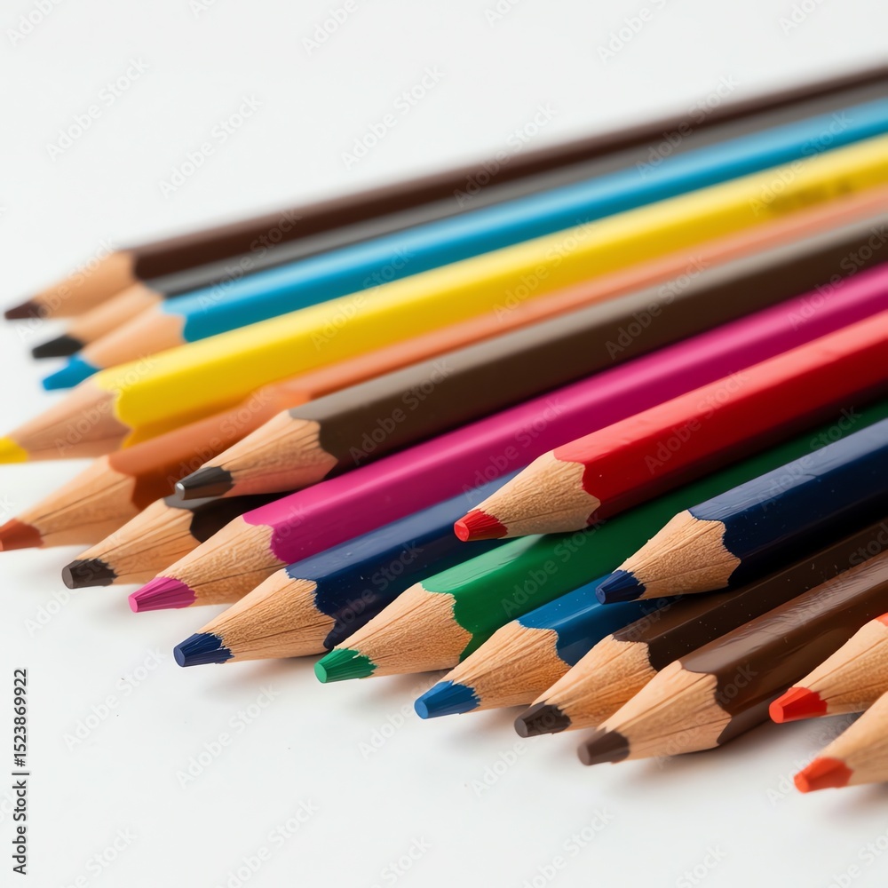 Fototapeta premium Colored pencils in assorted colors art supplies