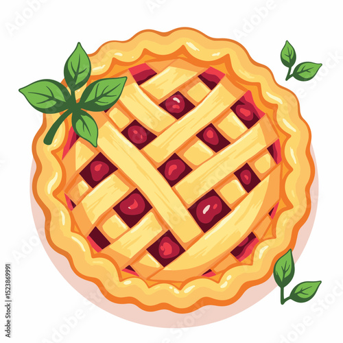 Golden brown berry pie with lattice crust, delicious homemade treat