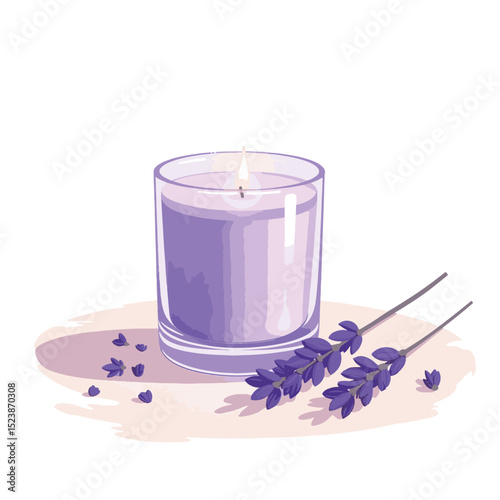 Serene lavender candle glowing on minimalist tabletop, relaxation concept