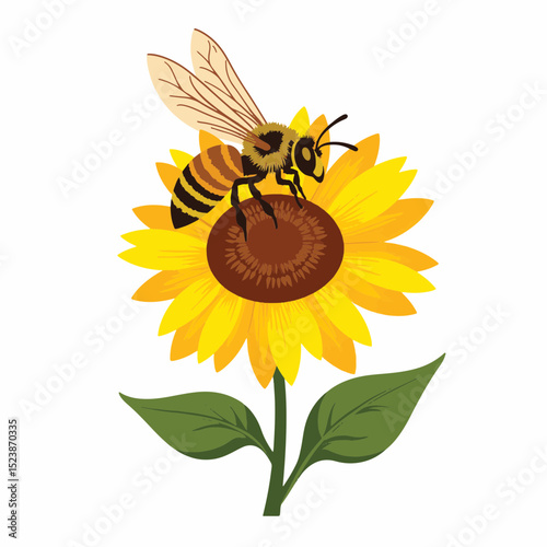Detailed honey bee perched on a sunflower, nature's beauty