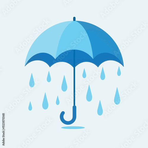 Bright blue umbrella in light drizzle, protection from rain