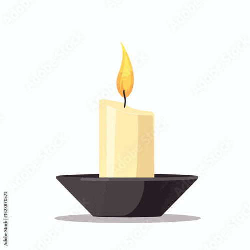 Serene candle with flickering flame in minimalist holder, tranquility
