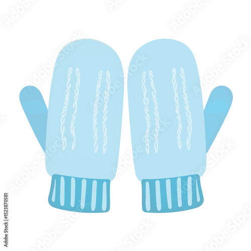 Cozy pastel blue mittens on white background, warmth and comfort