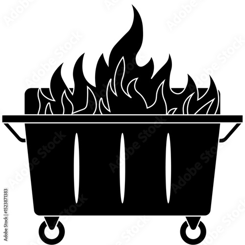 Dumpster fire silhouette graphic element, Analogy of a disastrous situation isolated on a transparent background