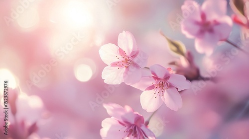 Soft-Focus Close-Up of Cherry Blossom Petals with Dreamy Bokeh and Sunlight