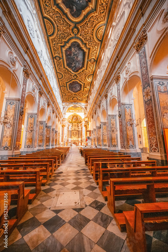 Amalfi Cathedral bell tower in Amalfi coast in Italy. The church of the Apostle Saint Andrew in the Piazza del Duomo in amalfi city photo