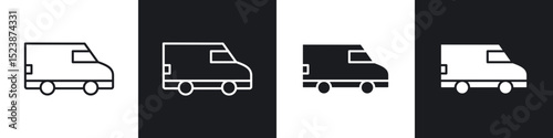 Van icons in solid and stroke graphics