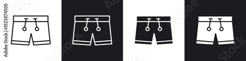 Swim shorts icons in solid and stroke graphics