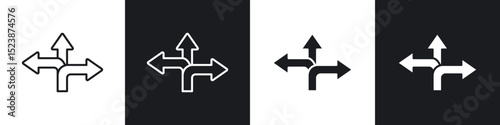 Three directions icons in solid and stroke graphics