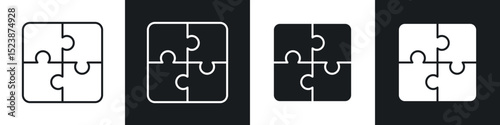 Puzzle icons in solid and stroke graphics