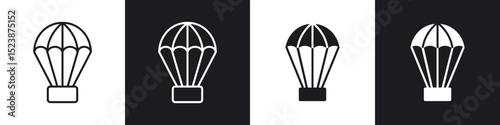 Parachute icons in solid and stroke graphics