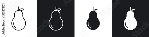 Pear icons in solid and stroke graphics