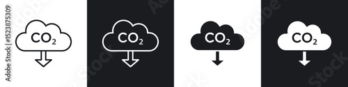Low carbon dioxide icons in solid and stroke graphics
