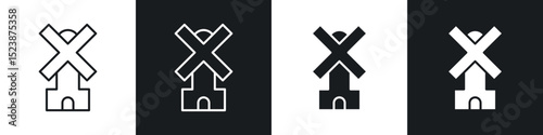 Mill icons in solid and stroke graphics