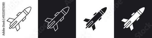 Missile icons in solid and stroke graphics