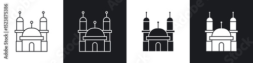 Mosque icons in solid and stroke graphics