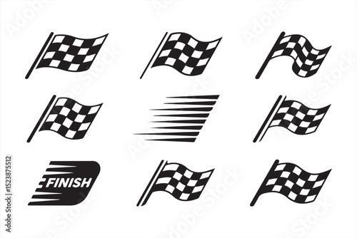Modern Racecar Silhouettes with Finish Flags for High-Speed Automotive Vector Design