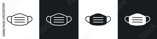 Face mask icons in solid and stroke graphics