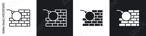 Demolition icons in solid and stroke graphics