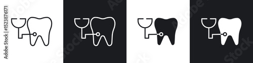 Dental care icons in solid and stroke graphics