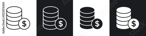 Coins stack icons in solid and stroke graphics