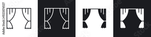 Curtains icons in solid and stroke graphics