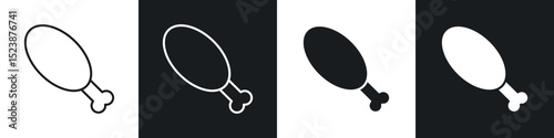 Chicken leg icons in solid and stroke graphics