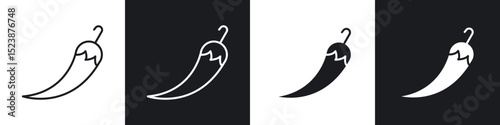 Chili icons in solid and stroke graphics