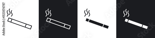 Cigarette icons in solid and stroke graphics