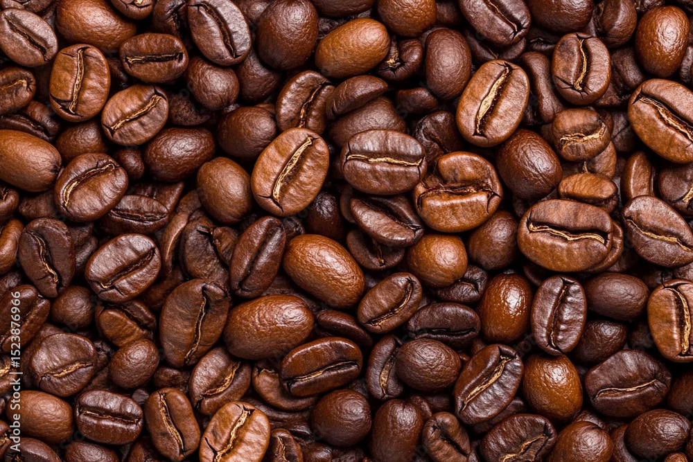 Fototapeta premium Diverse coffee beans in a close-up flat lay arrangement