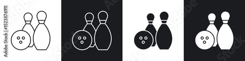 Bowling icons in solid and stroke graphics