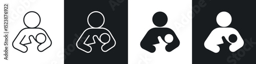 Breastfeeding icons in solid and stroke graphics