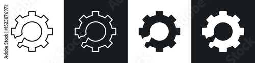 Broken gear icons in solid and stroke graphics