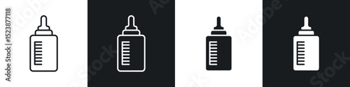 Baby milk bottle icons in solid and stroke graphics
