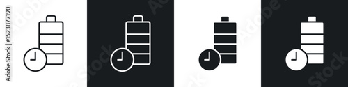 Battery life icons in solid and stroke graphics
