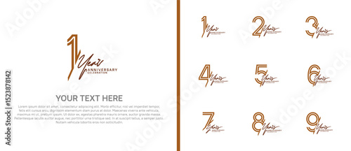 logo anniversary set. brown color with handwriting on white background for special event