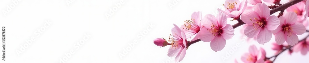 Fototapeta premium Full bloom sakura branches, isolated on pure white, art, cherry blossom, nature photography