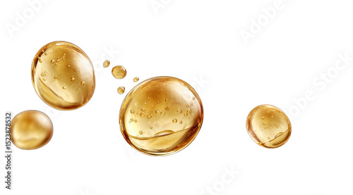 Golden liquid drops and bubbles,  a detailed illustration
