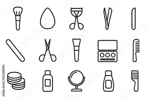 Makeup and beauty tools icons on dark background