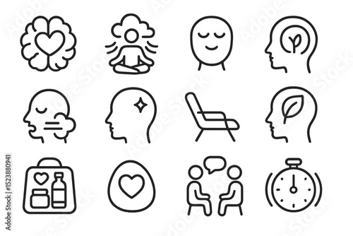 Mindfulness and wellness icons on dark background