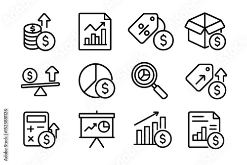 Finance and business icons: growth, analysis, and sales concepts illustrated