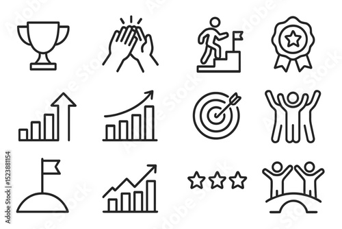 Achievement icons: trophies, awards, success, goals, recognition symbols