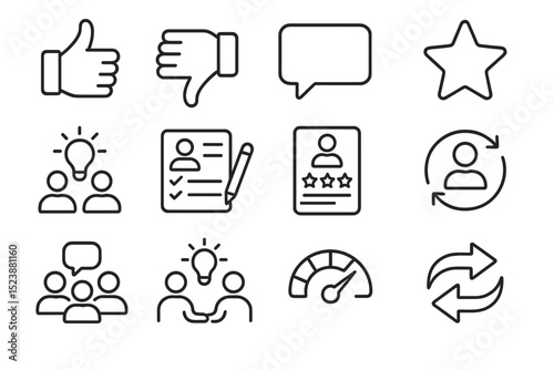 Business icons set with feedback ratings and communication symbols