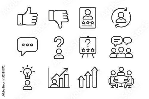Business and communication icons on dark background